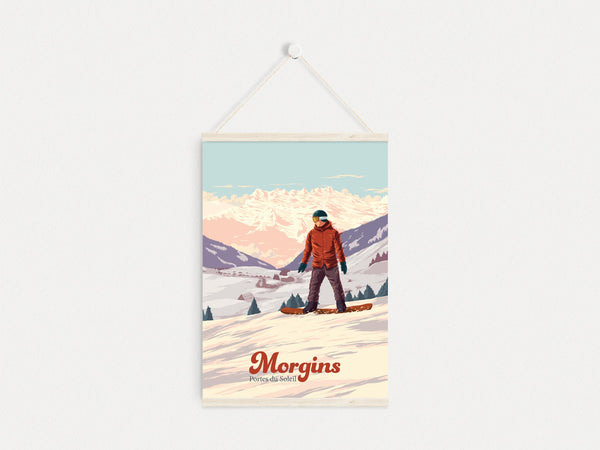 Morgins Switzerland Snowboarding Travel Poster
