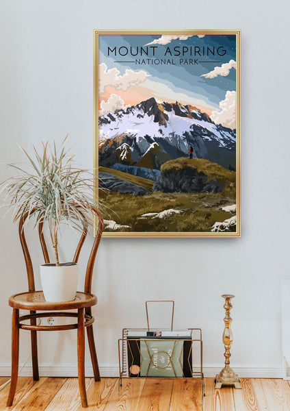 Mount Aspiring National Park New Zealand Travel Poster