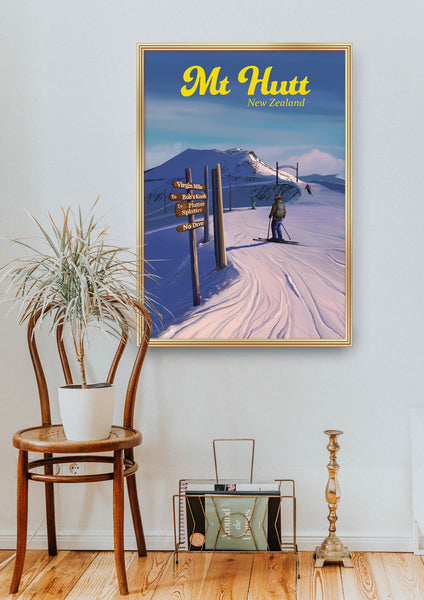 Mt Hutt Ski Resort Travel Poster