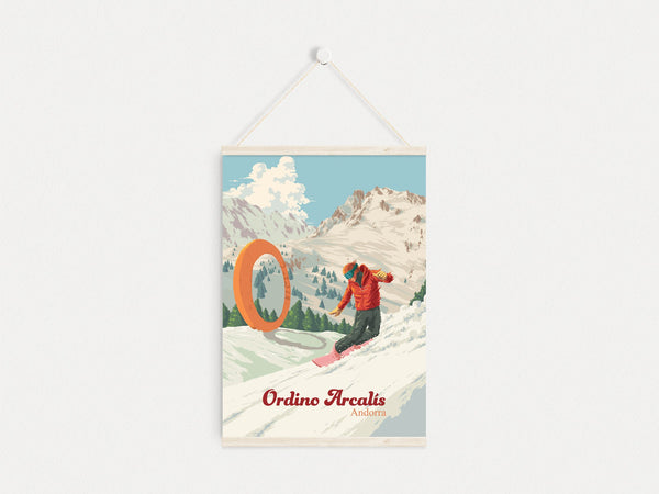 Ordino Arcalis Andorra Snowboarding Travel Poster