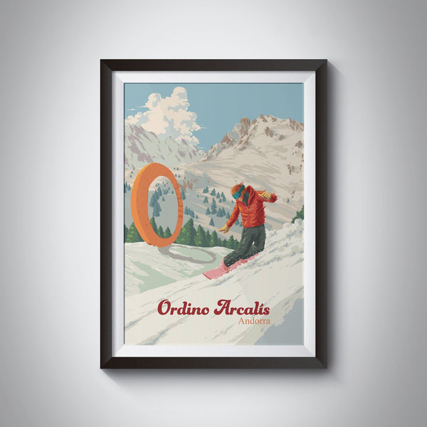 Ordino Arcalis Andorra Snowboarding Travel Poster