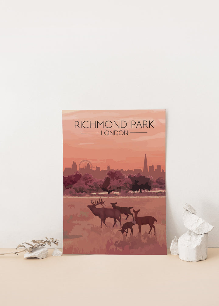 Richmond Park London Skyline Travel Poster