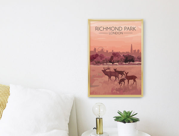 Richmond Park London Skyline Travel Poster