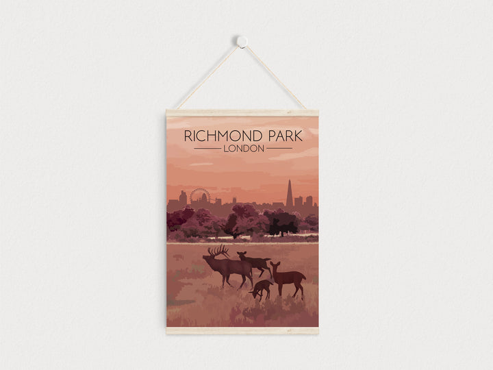 Richmond Park London Skyline Travel Poster