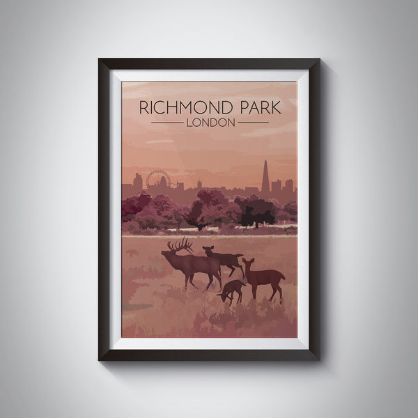Richmond Park London Skyline Travel Poster