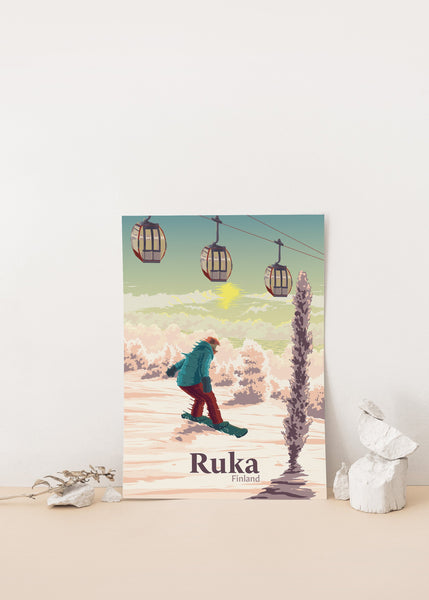 Ruka Finland Snowboarding Travel Poster