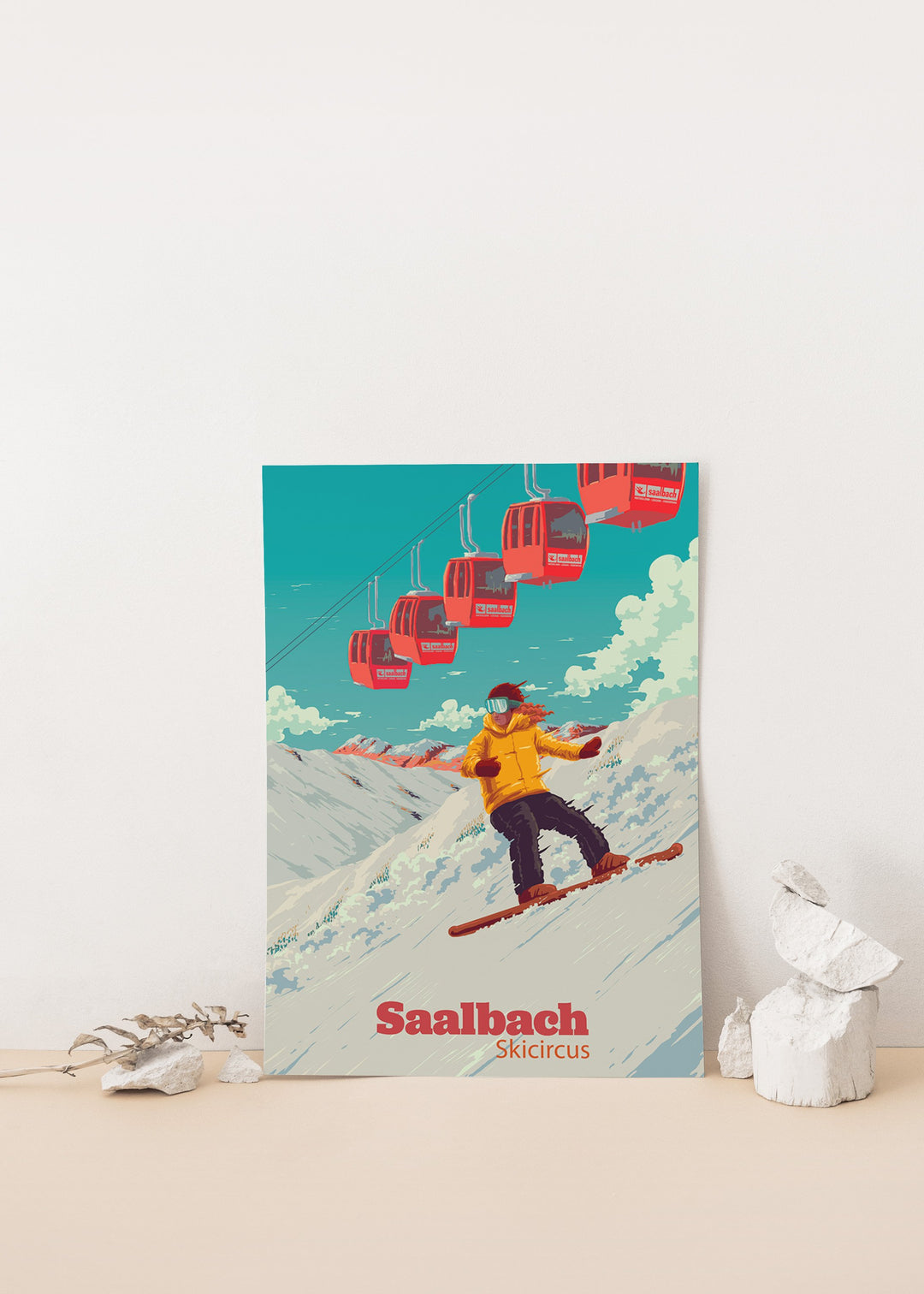 Saalbach Skicircus Snowboarding Travel Poster