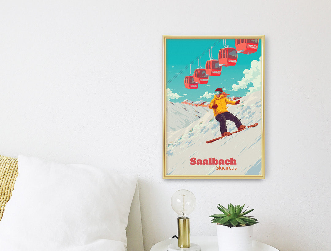 Saalbach Skicircus Snowboarding Travel Poster