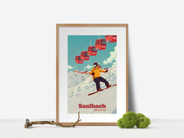 Saalbach Skicircus Snowboarding Travel Poster