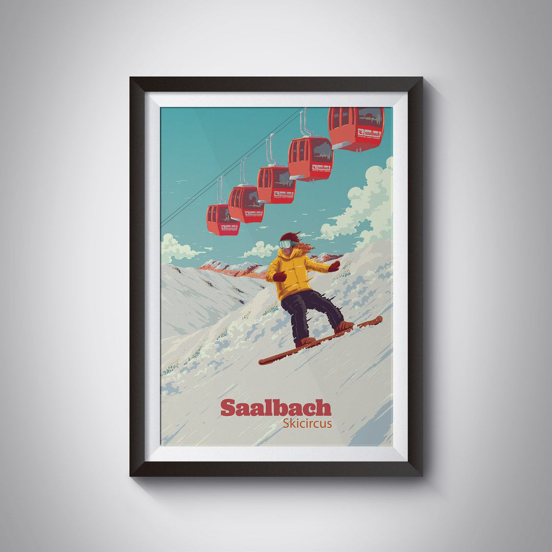 Saalbach Skicircus Snowboarding Travel Poster