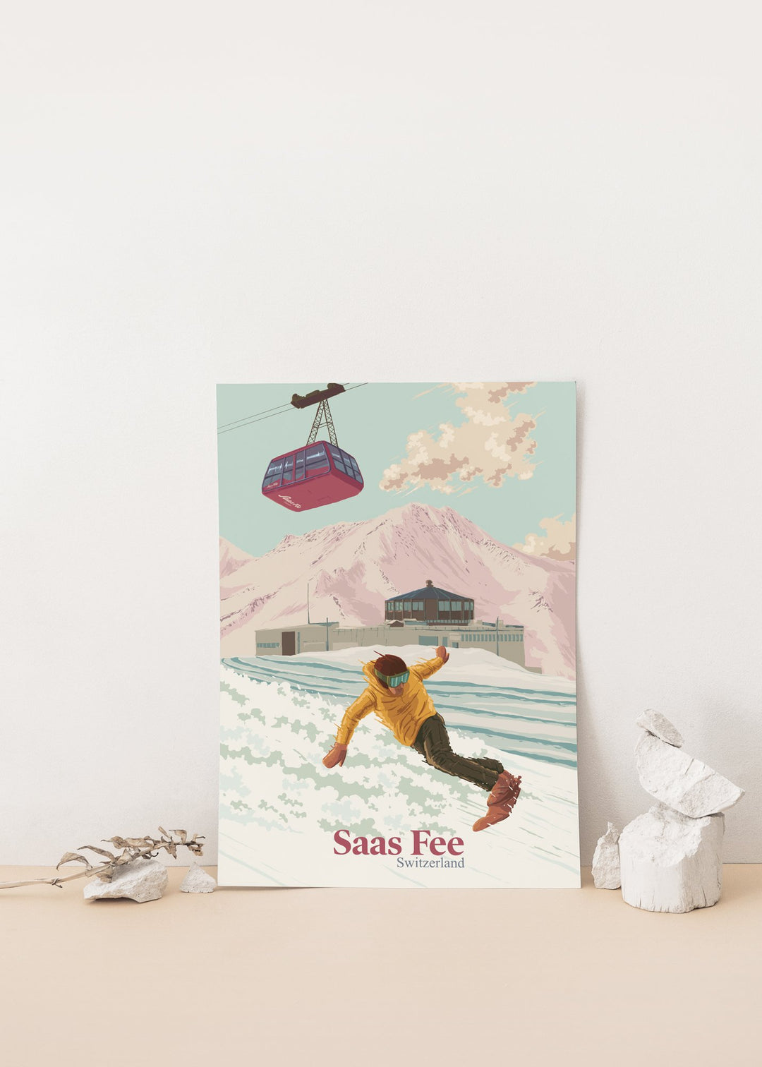 Saas Fee Switzerland Snowboarding Travel Poster