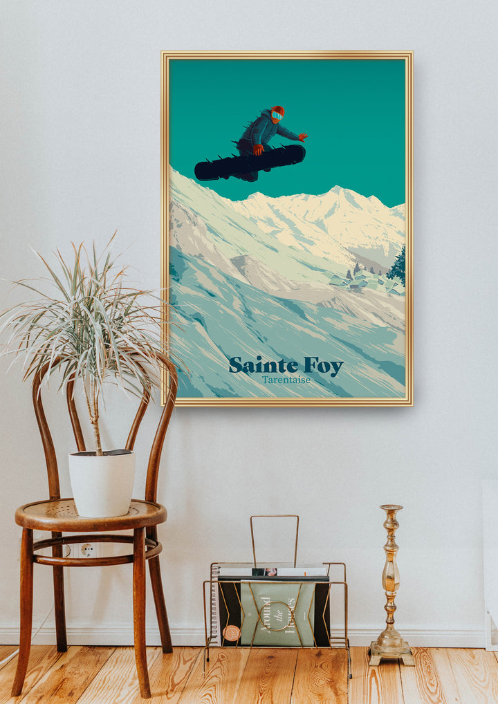 Sainte Foy Tarentaise Snowboarding Travel Poster