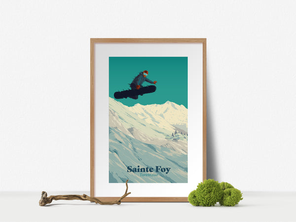 Sainte Foy Tarentaise Snowboarding Travel Poster