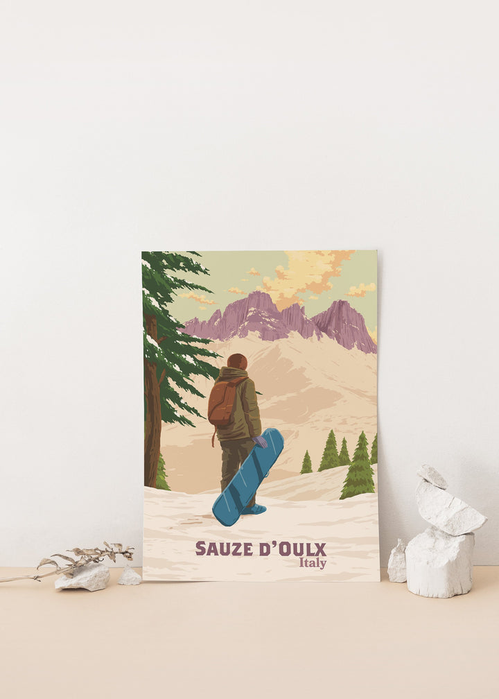 Sauze d'Oulx Snowboarding Travel Poster