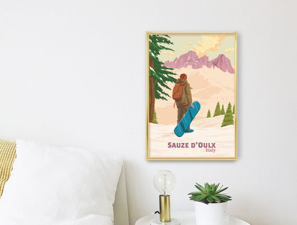 Sauze d'Oulx Snowboarding Travel Poster