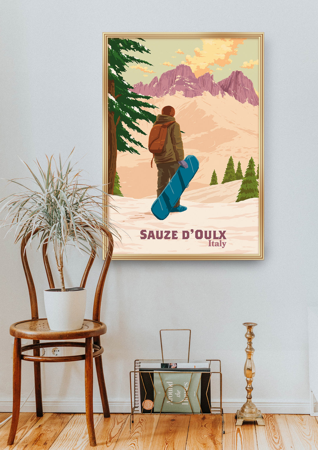 Sauze d'Oulx Snowboarding Travel Poster