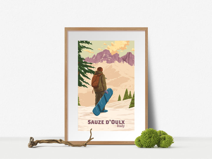 Sauze d'Oulx Snowboarding Travel Poster