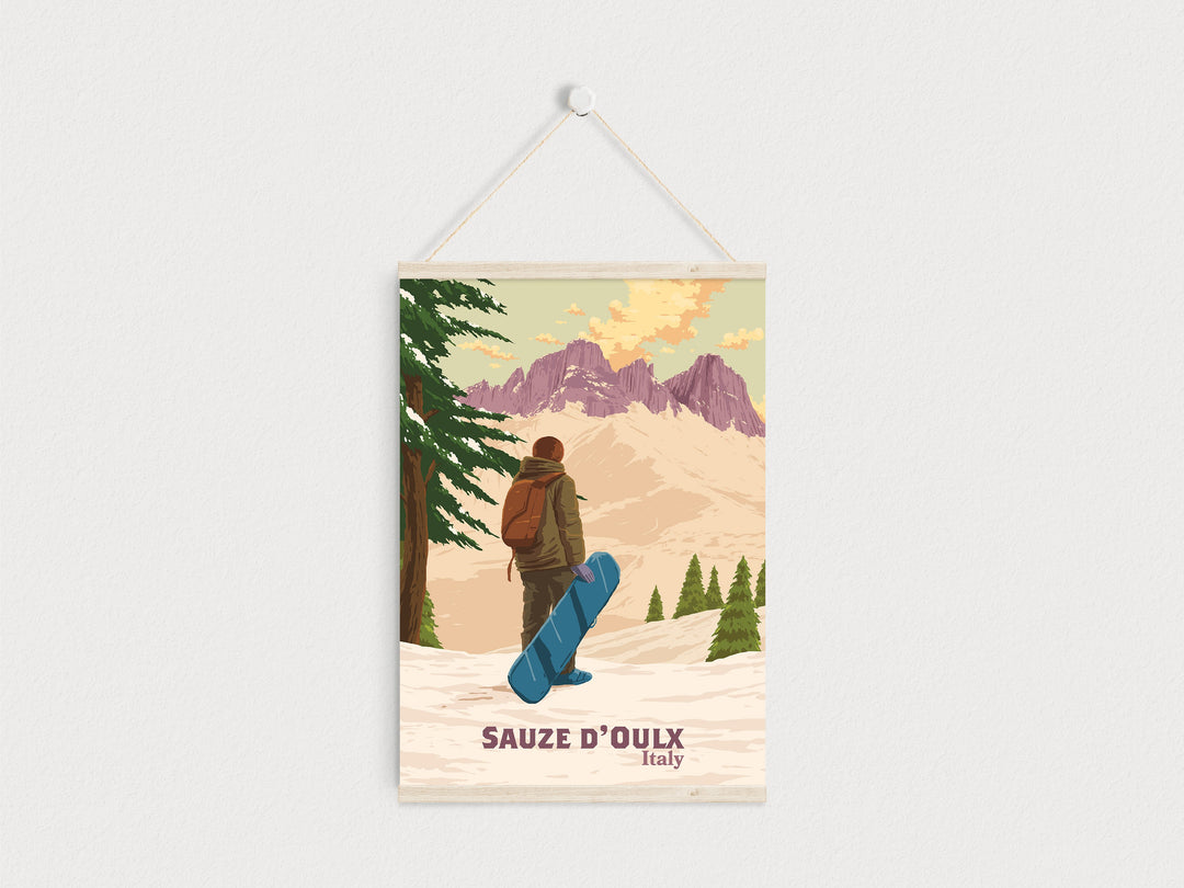 Sauze d'Oulx Snowboarding Travel Poster