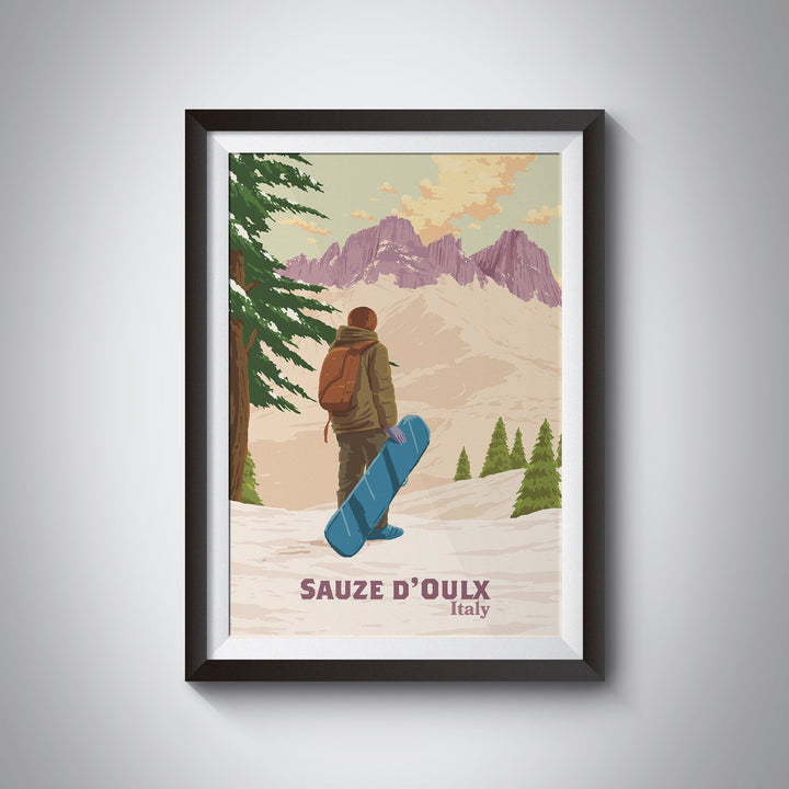 Sauze d'Oulx Snowboarding Travel Poster