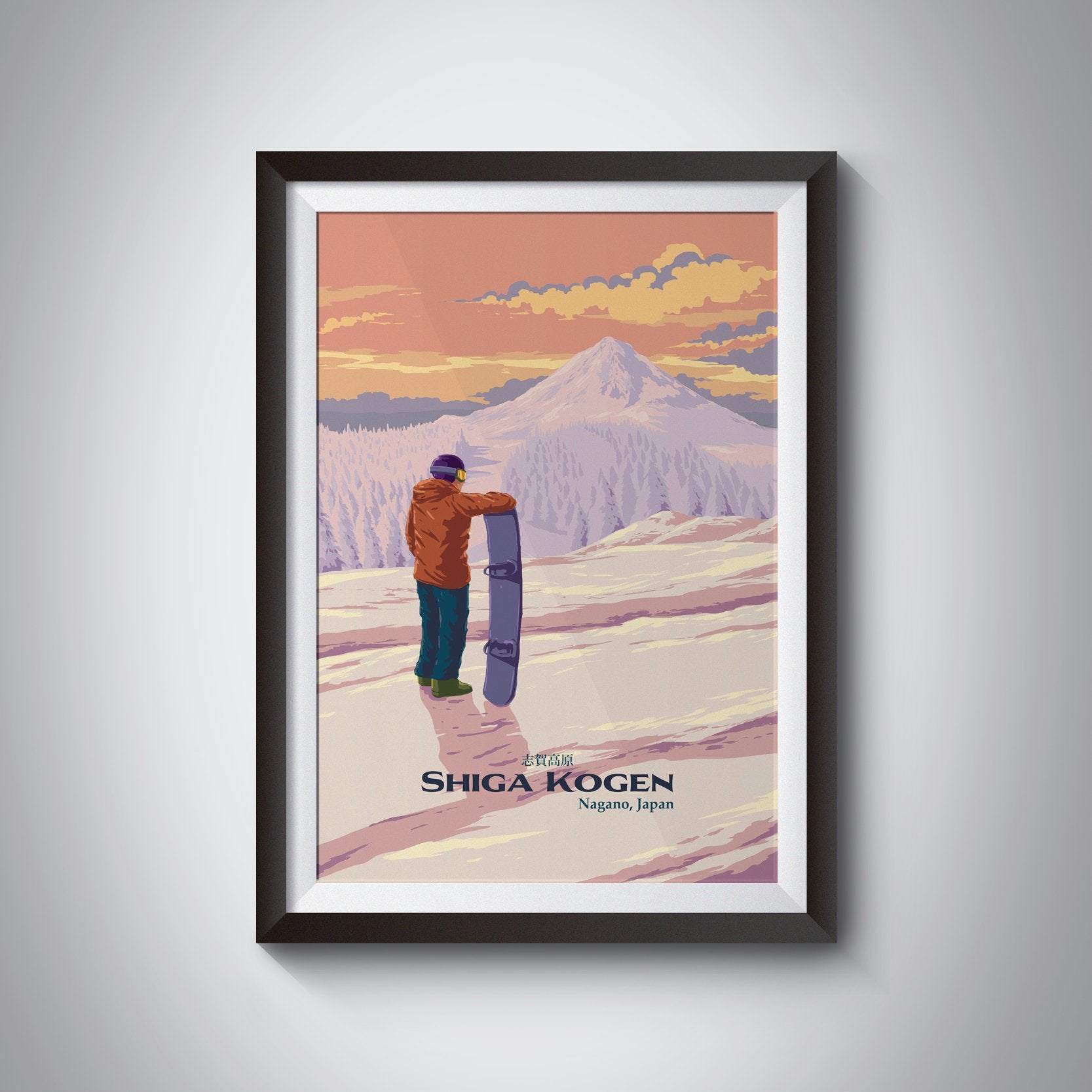 Shiga Kogen Japan Snowboarding Travel Poster