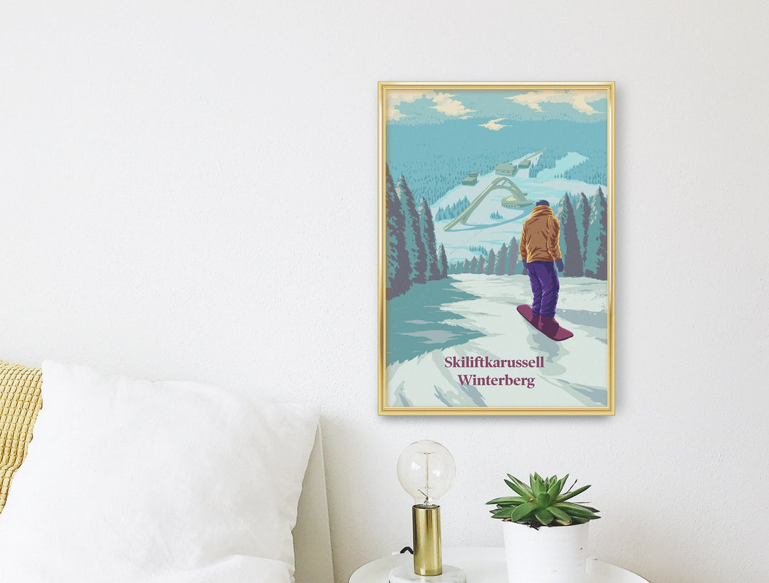 Skiliftkarussell Winterberg Germany Snowboarding Travel Poster