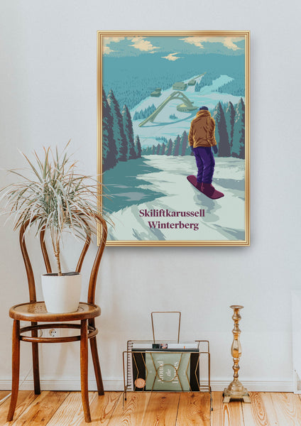 Skiliftkarussell Winterberg Germany Snowboarding Travel Poster