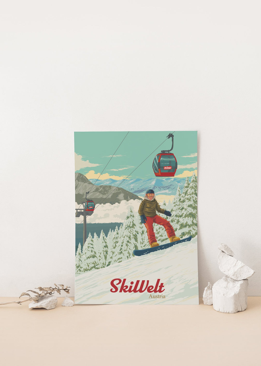 SkiWelt Austria Snowboarding Travel Poster