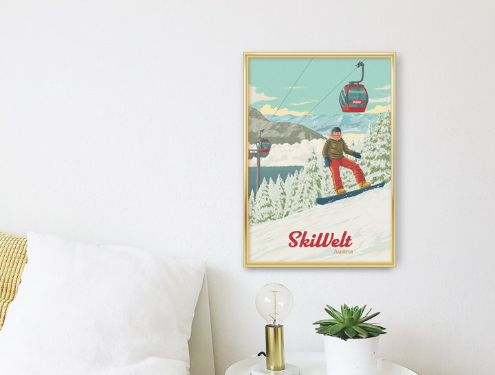 SkiWelt Austria Snowboarding Travel Poster