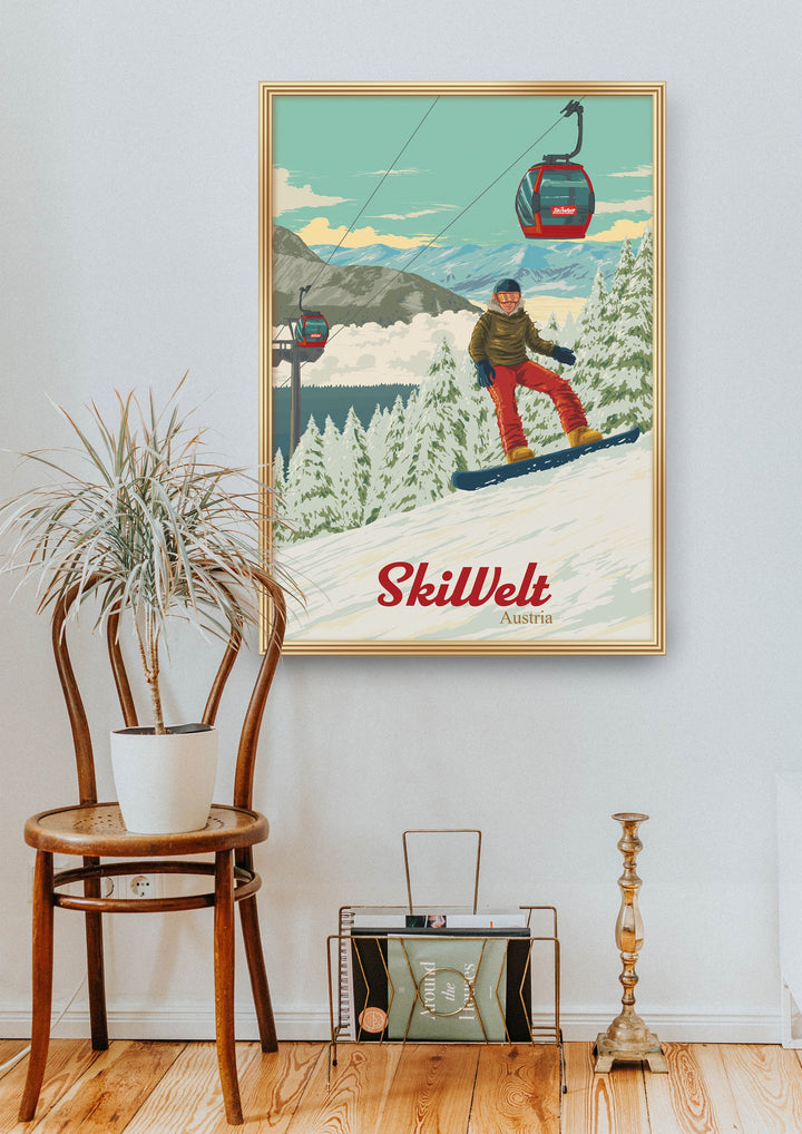 SkiWelt Austria Snowboarding Travel Poster