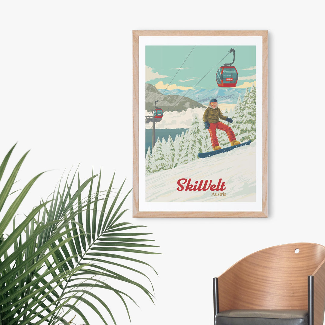 SkiWelt Austria Snowboarding Travel Poster