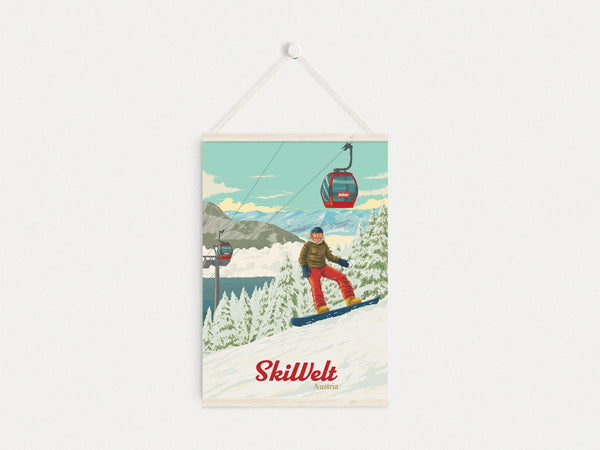 SkiWelt Austria Snowboarding Travel Poster