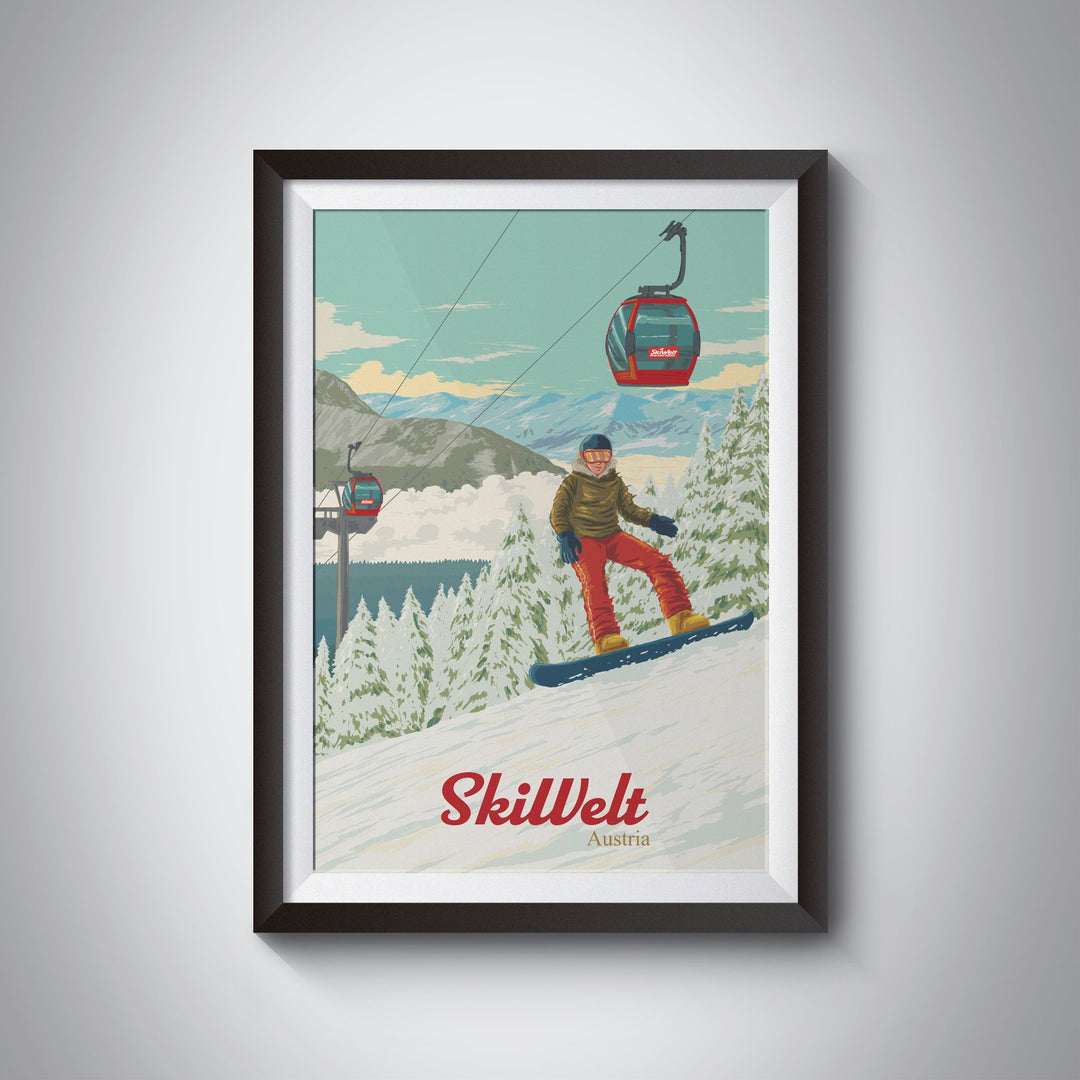 SkiWelt Austria Snowboarding Travel Poster