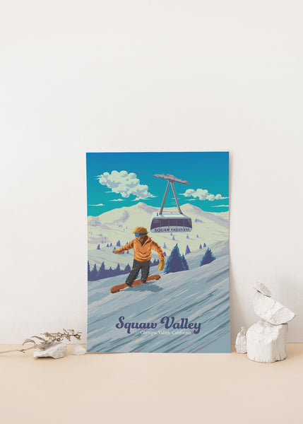 Squaw Valley California Snowboarding Travel Poster