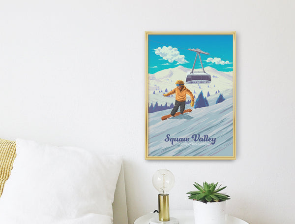 Squaw Valley California Snowboarding Travel Poster