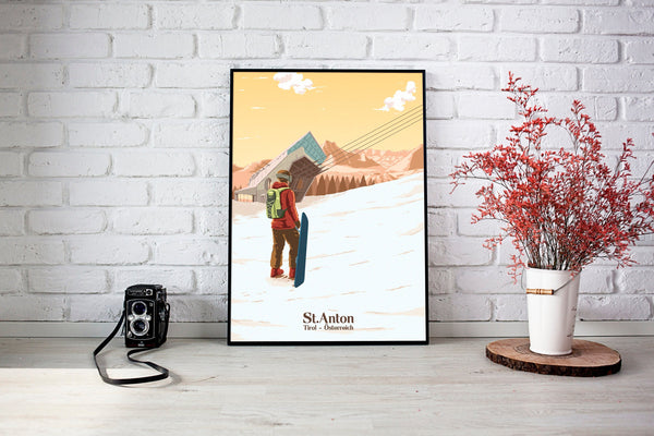 St Anton Snowboarding Travel Poster