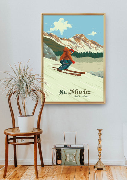 St Moritz Switzerland Ski Resort Travel Poster