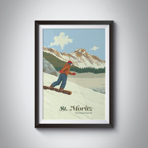St Moritz Switzerland Snowboarding Travel Poster