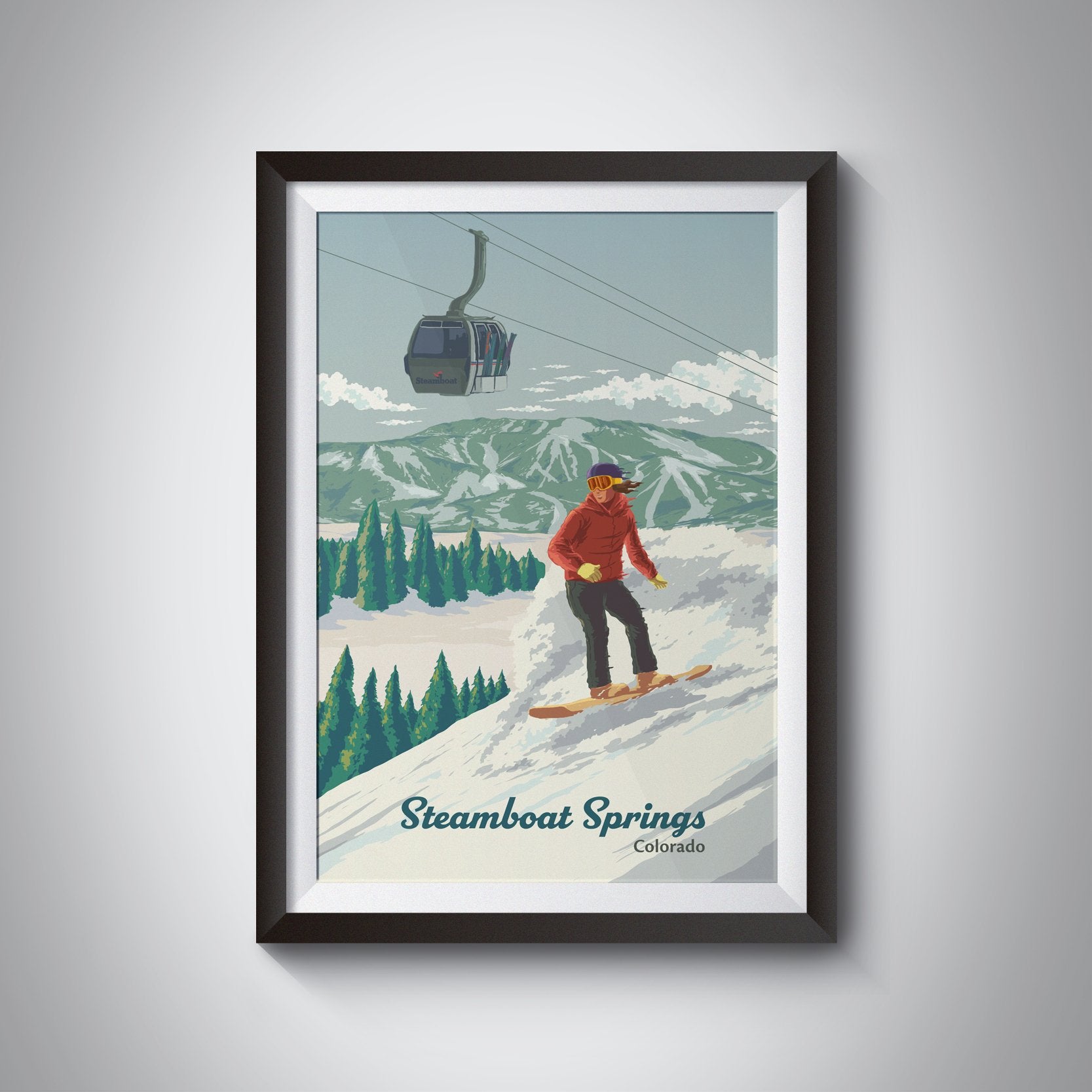 Steamboat Springs Colorado Snowboarding Travel Poster