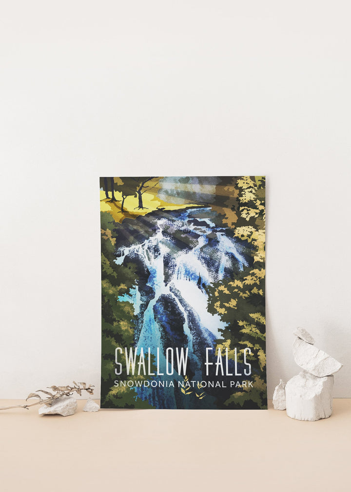 Swallow Falls Snowdonia Travel Poster