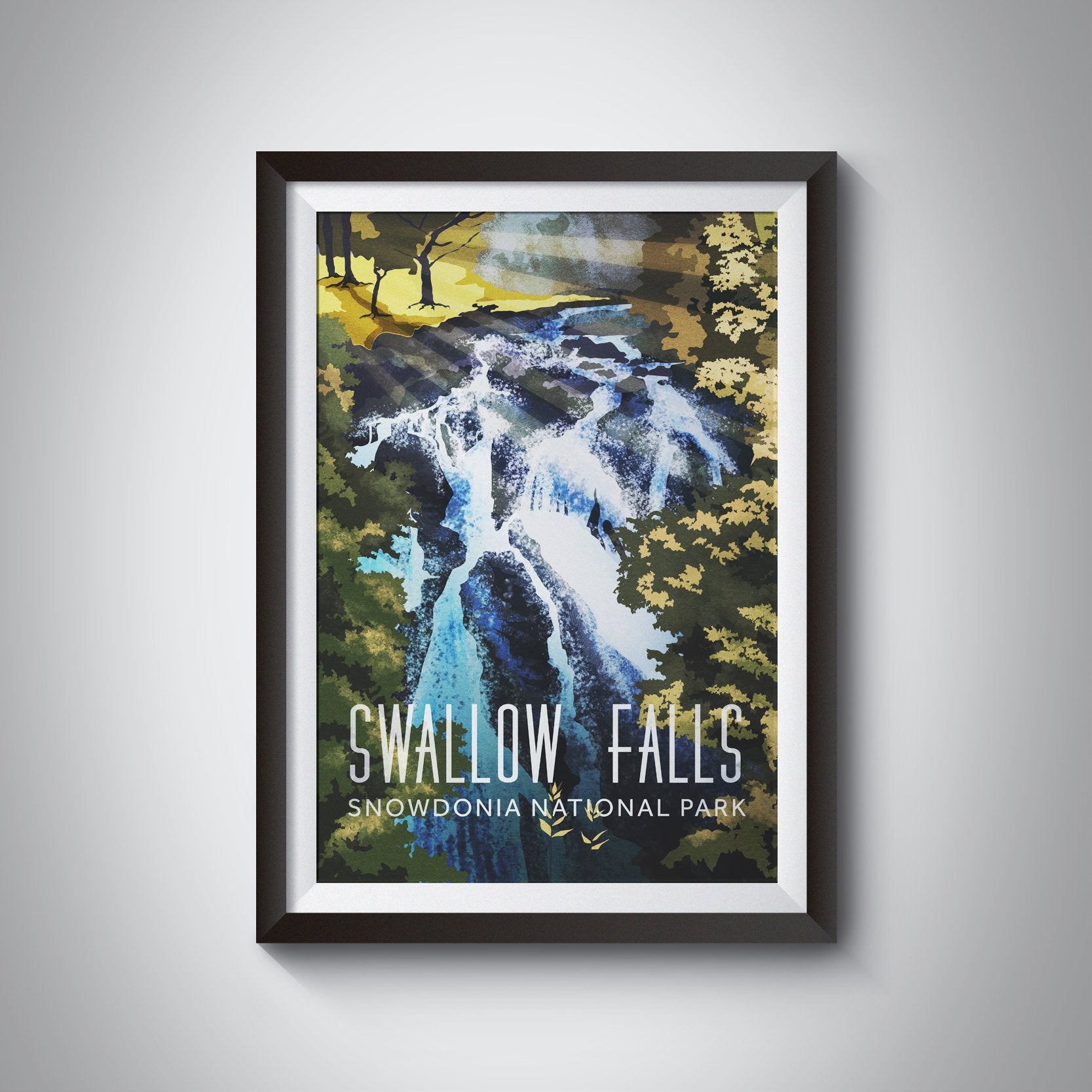 Swallow Falls Snowdonia Travel Poster