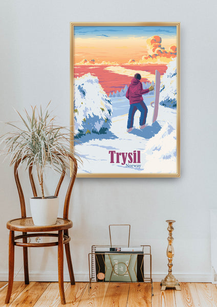 Trysil Norway Snowboarding Travel Poster