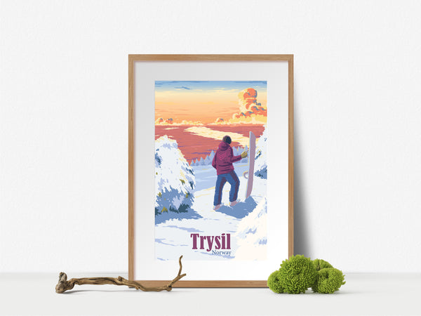 Trysil Norway Snowboarding Travel Poster