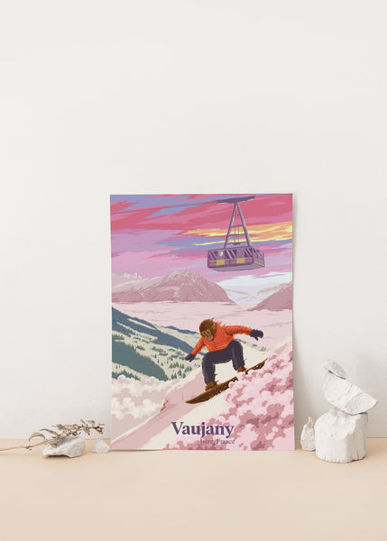 Vaujany Snowboarding Travel Poster