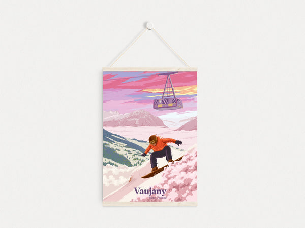 Vaujany Snowboarding Travel Poster