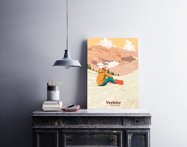 Verbier Snowboarding Travel Poster