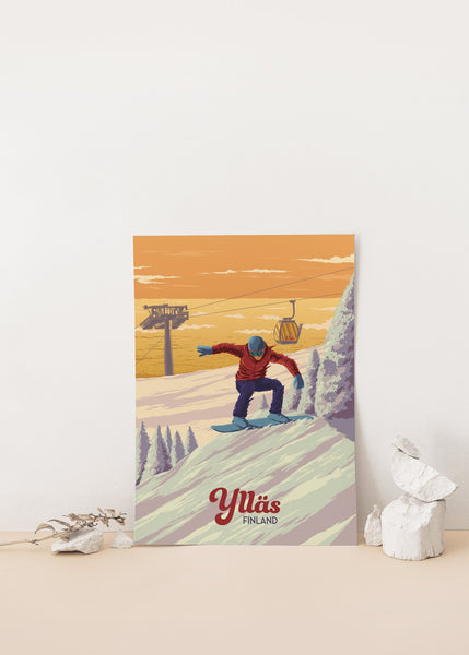Yllas Finland Snowboarding Travel Poster