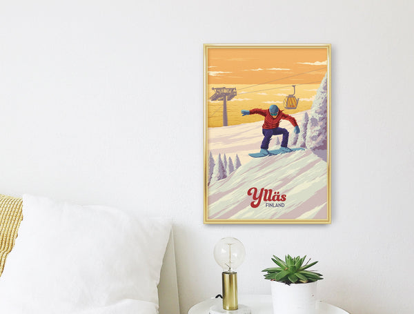 Yllas Finland Snowboarding Travel Poster