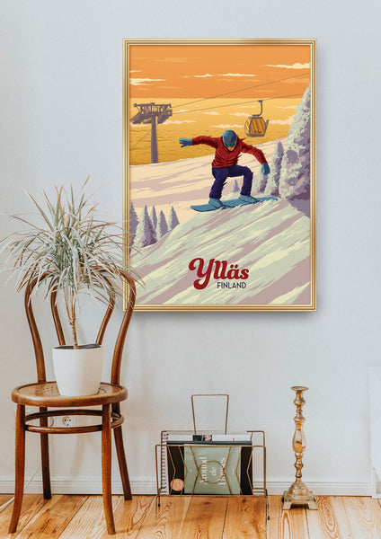 Yllas Finland Snowboarding Travel Poster