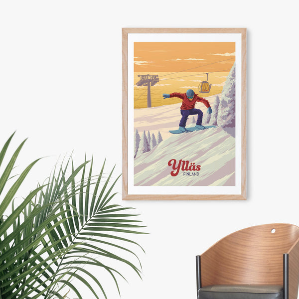 Yllas Finland Snowboarding Travel Poster