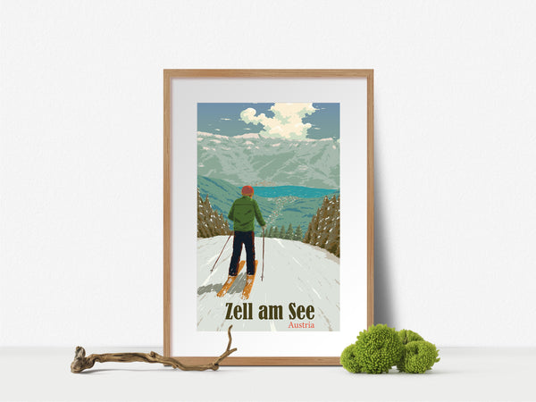 Zell am See Austria Ski Resort Travel Poster
